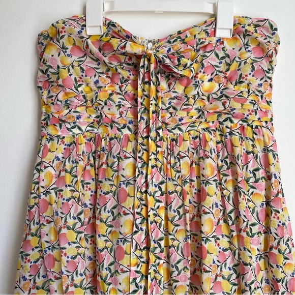 AQUA lemon print cotton smocked strapless midi dress XL - Picture 2 of 8